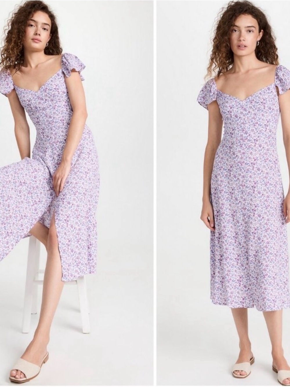 Reformation Baxley Muse Purple Floral Midi Dress with Cap Sleeves - Picture 3 of 8